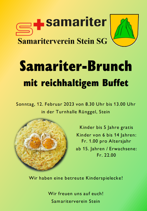 Samariter-Brunch mit reichhaltigem Buffet Sonntag, 12. Februar 2023 von 8.30 Uhr bis 13.00 Uhr
